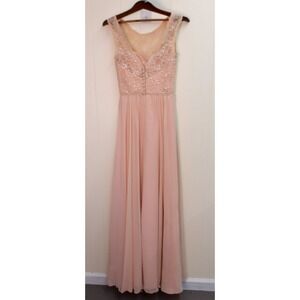 Blush Pink Bridesmaid Dress Formal‎ Gown Lace Sequin Sleeveless Party Maxi